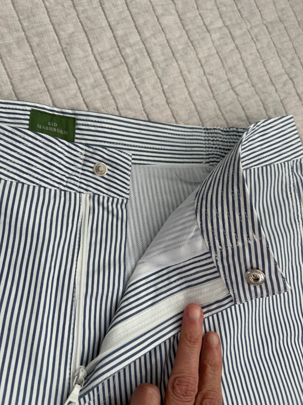 Sid mashburn Zip-Front Mid-Length Swim Short Blue/White Seersucker 34” men’s - Picture 10 of 16